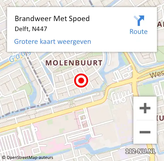 Locatie op kaart van de 112 melding: Brandweer Met Spoed Naar Delft, N447 op 15 augustus 2019 09:12