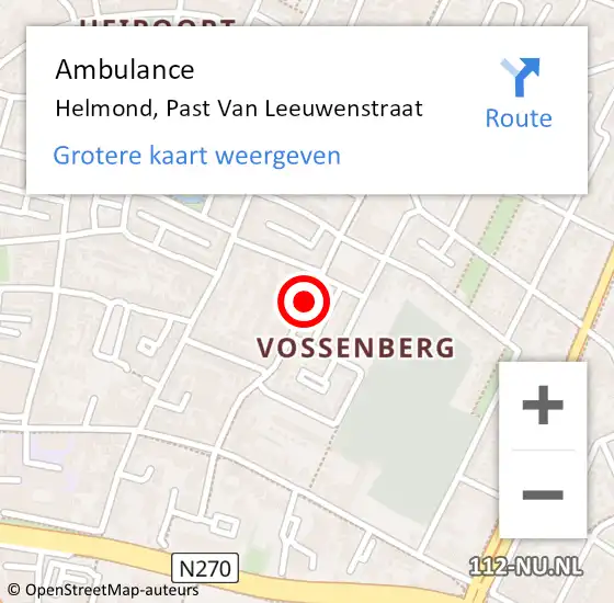 Locatie op kaart van de 112 melding: Ambulance Helmond, Past Van Leeuwenstraat op 15 augustus 2019 10:09