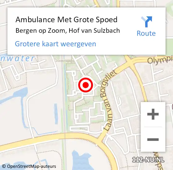 Locatie op kaart van de 112 melding: Ambulance Met Grote Spoed Naar Bergen op Zoom, Hof van Sulzbach op 15 augustus 2019 13:24
