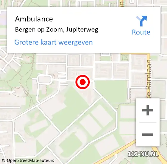 Locatie op kaart van de 112 melding: Ambulance Bergen op Zoom, Jupiterweg op 15 augustus 2019 15:45