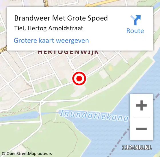 Locatie op kaart van de 112 melding: Brandweer Met Grote Spoed Naar Tiel, Hertog Arnoldstraat op 15 augustus 2019 23:06