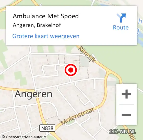 Locatie op kaart van de 112 melding: Ambulance Met Spoed Naar Angeren, Brakelhof op 16 augustus 2019 11:19
