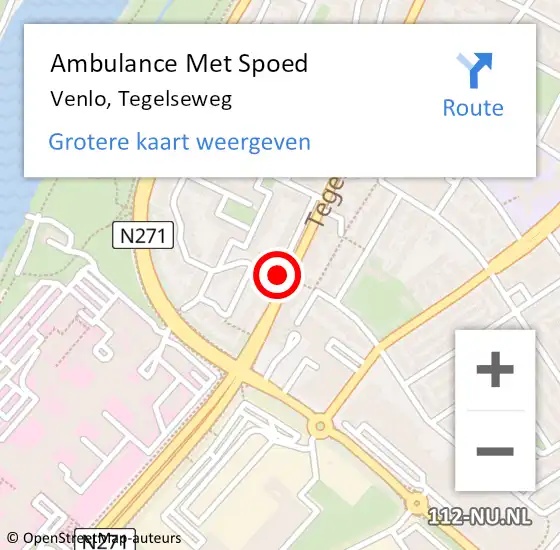 Locatie op kaart van de 112 melding: Ambulance Met Spoed Naar Venlo, Tegelseweg op 16 augustus 2019 12:47