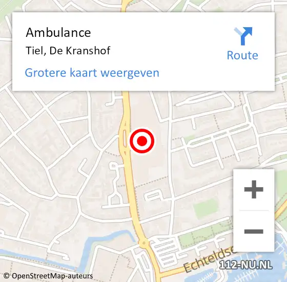 Locatie op kaart van de 112 melding: Ambulance Tiel, De Kranshof op 16 augustus 2019 14:38