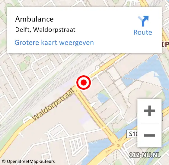 Locatie op kaart van de 112 melding: Ambulance Delft, Waldorpstraat op 16 augustus 2019 17:38