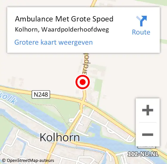 Locatie op kaart van de 112 melding: Ambulance Met Grote Spoed Naar Kolhorn, Waardpolderhoofdweg op 16 augustus 2019 20:18