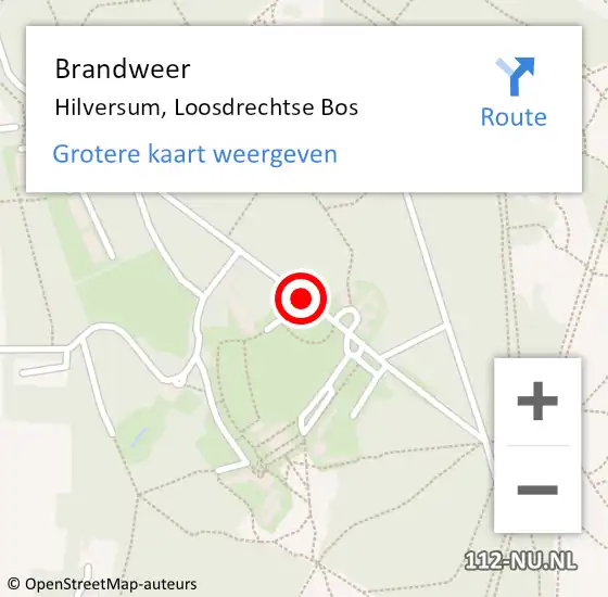 Locatie op kaart van de 112 melding: Brandweer Hilversum, Loosdrechtse Bos op 16 augustus 2019 21:11