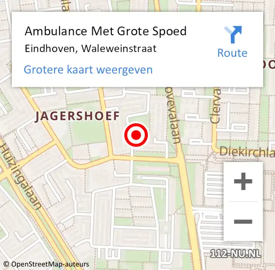Locatie op kaart van de 112 melding: Ambulance Met Grote Spoed Naar Eindhoven, Waleweinstraat op 16 augustus 2019 21:12