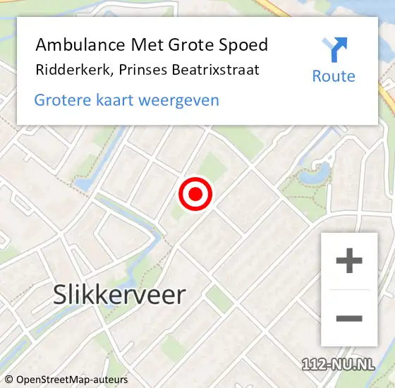 Locatie op kaart van de 112 melding: Ambulance Met Grote Spoed Naar Ridderkerk, Prinses Beatrixstraat op 16 augustus 2019 23:07
