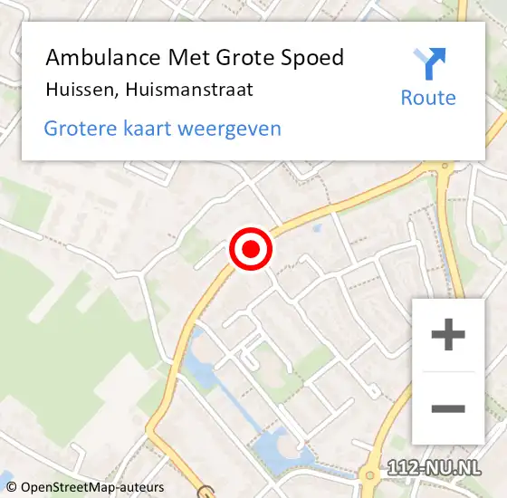 Locatie op kaart van de 112 melding: Ambulance Met Grote Spoed Naar Huissen, Huismanstraat op 17 augustus 2019 01:47