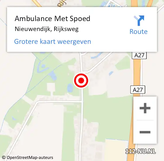 Locatie op kaart van de 112 melding: Ambulance Met Spoed Naar Nieuwendijk, Rijksweg op 17 augustus 2019 02:42