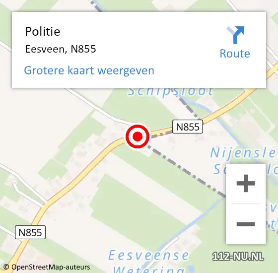 Locatie op kaart van de 112 melding: Politie Eesveen, N855 op 17 augustus 2019 10:13