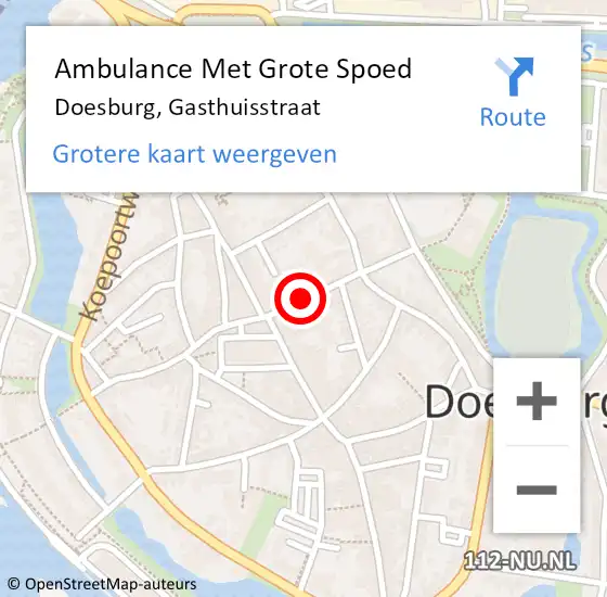 Locatie op kaart van de 112 melding: Ambulance Met Grote Spoed Naar Doesburg, Gasthuisstraat op 17 augustus 2019 12:16