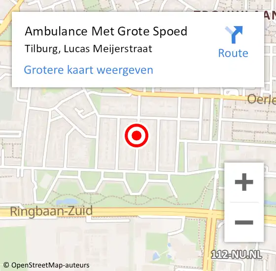 Locatie op kaart van de 112 melding: Ambulance Met Grote Spoed Naar Tilburg, Lucas Meijerstraat op 17 augustus 2019 13:46