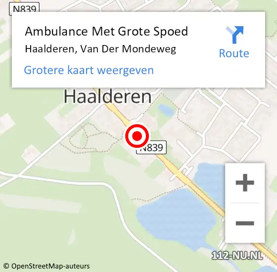 Locatie op kaart van de 112 melding: Ambulance Met Grote Spoed Naar Haalderen, van der Mondeweg op 17 augustus 2019 13:56