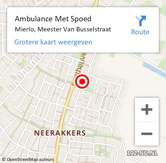 Locatie op kaart van de 112 melding: Ambulance Met Spoed Naar Mierlo, Meester Van Busselstraat op 17 augustus 2019 15:05
