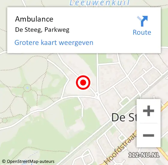 Locatie op kaart van de 112 melding: Ambulance De Steeg, Parkweg op 17 augustus 2019 23:42