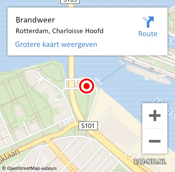 Locatie op kaart van de 112 melding: Brandweer Rotterdam, Charloisse Hoofd op 18 augustus 2019 09:17