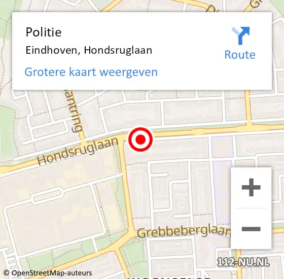 Locatie op kaart van de 112 melding: Politie Eindhoven, Hondsruglaan op 18 augustus 2019 22:01