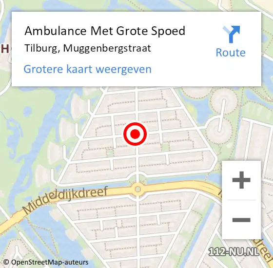 Locatie op kaart van de 112 melding: Ambulance Met Grote Spoed Naar Tilburg, Muggenbergstraat op 18 augustus 2019 23:26