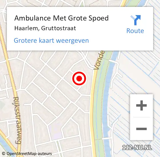 Locatie op kaart van de 112 melding: Ambulance Met Grote Spoed Naar Haarlem, Gruttostraat op 19 augustus 2019 00:55