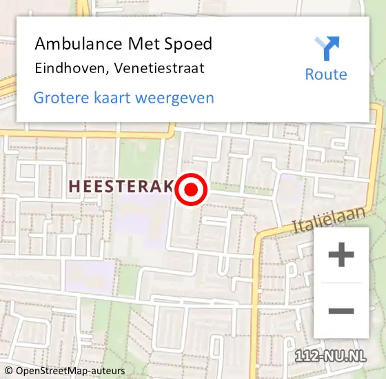 Locatie op kaart van de 112 melding: Ambulance Met Spoed Naar Eindhoven, Venetiestraat op 19 augustus 2019 13:03