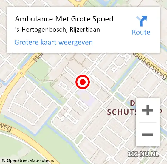 Locatie op kaart van de 112 melding: Ambulance Met Grote Spoed Naar 's-Hertogenbosch, Rijzertlaan op 19 augustus 2019 13:03