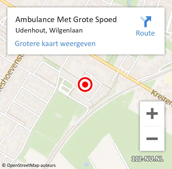 Locatie op kaart van de 112 melding: Ambulance Met Grote Spoed Naar Udenhout, Wilgenlaan op 19 augustus 2019 13:39