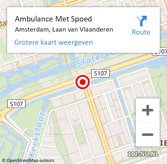 Locatie op kaart van de 112 melding: Ambulance Met Spoed Naar Amsterdam, Laan van Vlaanderen op 19 augustus 2019 14:30