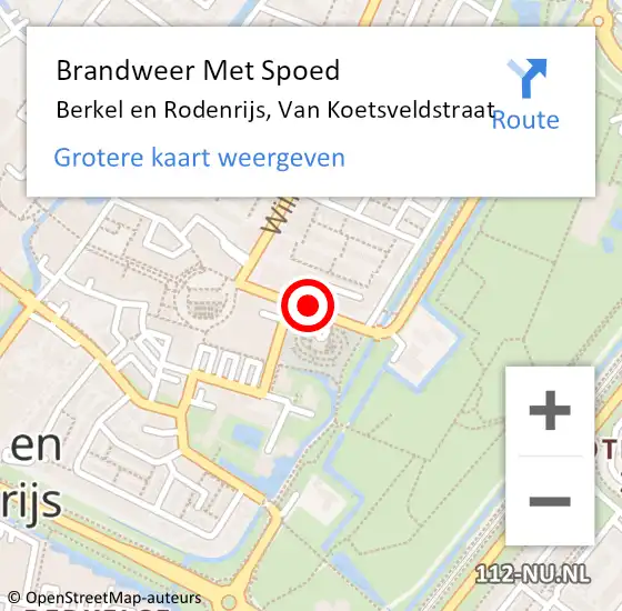 Locatie op kaart van de 112 melding: Brandweer Met Spoed Naar Berkel en Rodenrijs, Van Koetsveldstraat op 19 augustus 2019 15:27