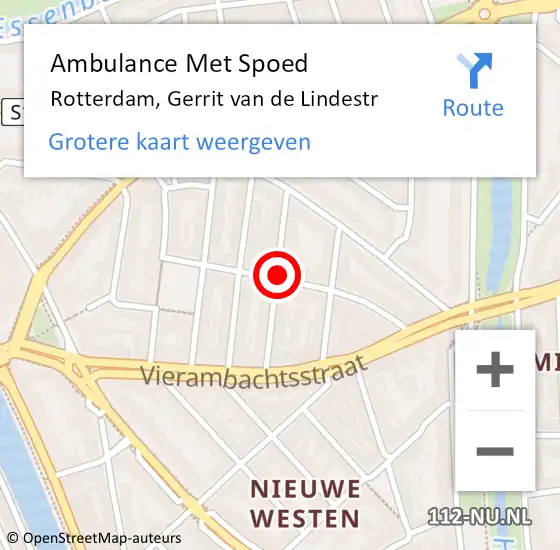 Locatie op kaart van de 112 melding: Ambulance Met Spoed Naar Rotterdam, Gerrit van de Lindestr op 19 augustus 2019 16:24