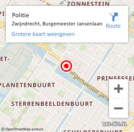 Locatie op kaart van de 112 melding: Politie Zwijndrecht, Burgemeester Jansenlaan op 19 augustus 2019 17:02