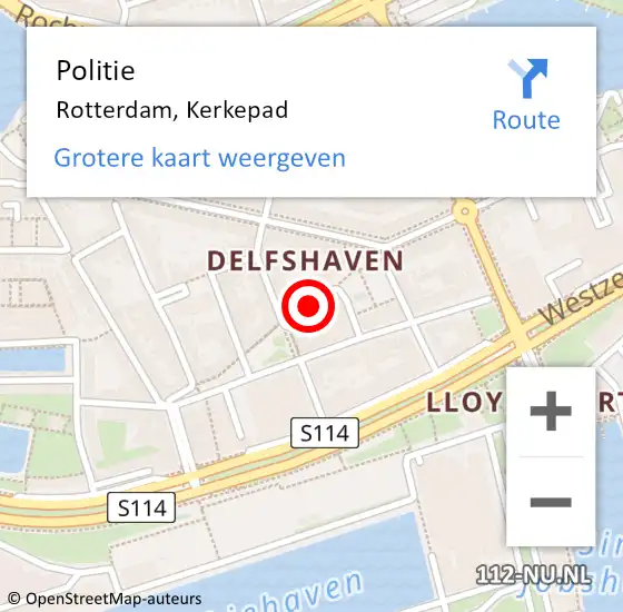 Locatie op kaart van de 112 melding: Politie Rotterdam, Kerkepad op 19 augustus 2019 21:34