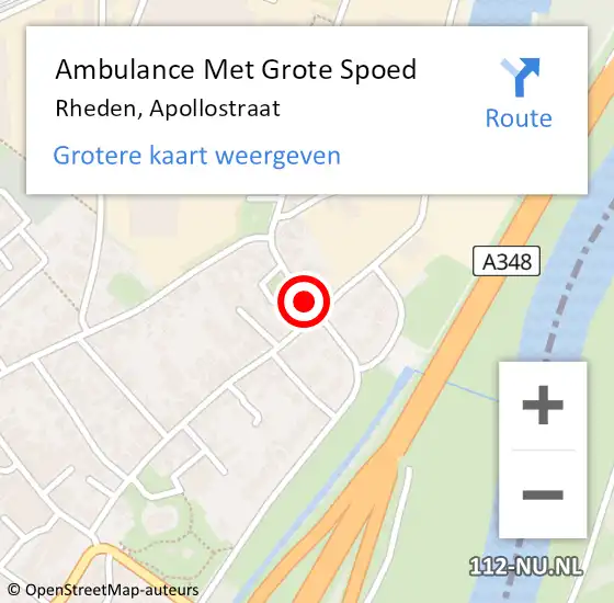 Locatie op kaart van de 112 melding: Ambulance Met Grote Spoed Naar Rheden, Apollostraat op 19 augustus 2019 23:06