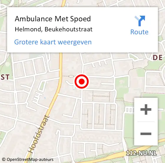 Locatie op kaart van de 112 melding: Ambulance Met Spoed Naar Helmond, Beukehoutstraat op 20 augustus 2019 09:26