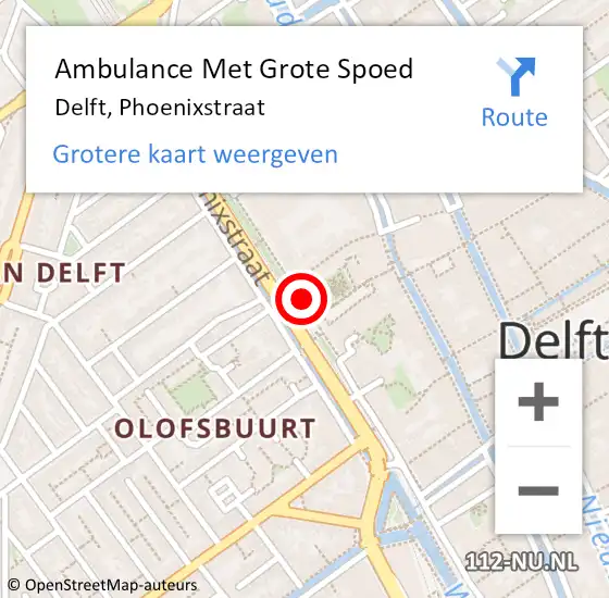 Locatie op kaart van de 112 melding: Ambulance Met Grote Spoed Naar Delft, Phoenixstraat op 20 augustus 2019 09:34