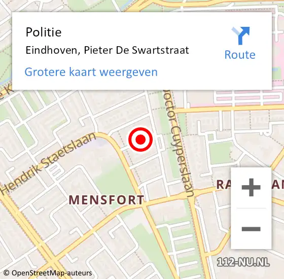 Locatie op kaart van de 112 melding: Politie Eindhoven, Pieter De Swartstraat op 20 augustus 2019 10:00