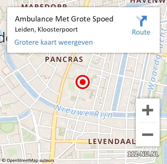 Locatie op kaart van de 112 melding: Ambulance Met Grote Spoed Naar Leiden, Kloosterpoort op 20 augustus 2019 13:24