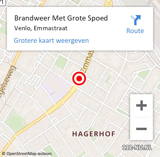 Locatie op kaart van de 112 melding: Brandweer Met Grote Spoed Naar Venlo, Emmastraat op 20 augustus 2019 13:55