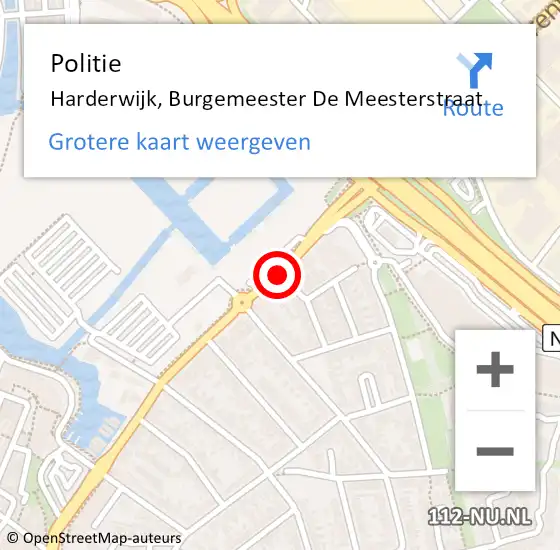 Locatie op kaart van de 112 melding: Politie Harderwijk, Burgemeester De Meesterstraat op 20 augustus 2019 14:10