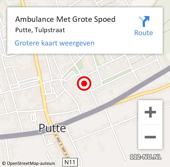 Locatie op kaart van de 112 melding: Ambulance Met Grote Spoed Naar Putte, Tulpstraat op 20 augustus 2019 14:34