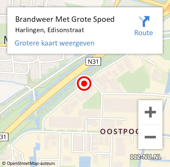 Locatie op kaart van de 112 melding: Brandweer Met Grote Spoed Naar Harlingen, Edisonstraat op 20 augustus 2019 15:01
