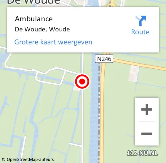 Locatie op kaart van de 112 melding: Ambulance De Woude, Woude op 20 augustus 2019 15:39