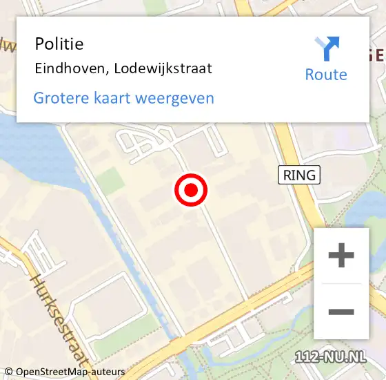 Locatie op kaart van de 112 melding: Politie Eindhoven, Lodewijkstraat op 20 augustus 2019 16:25