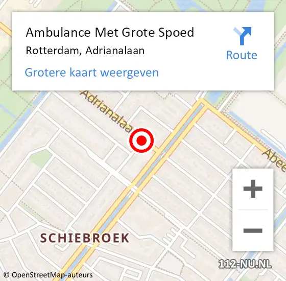 Locatie op kaart van de 112 melding: Ambulance Met Grote Spoed Naar Rotterdam, Adrianalaan op 20 augustus 2019 17:05