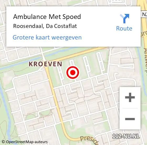 Locatie op kaart van de 112 melding: Ambulance Met Spoed Naar Roosendaal, Da Costaflat op 20 augustus 2019 17:23