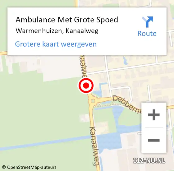 Locatie op kaart van de 112 melding: Ambulance Met Grote Spoed Naar Warmenhuizen, Kanaalweg op 20 augustus 2019 17:30