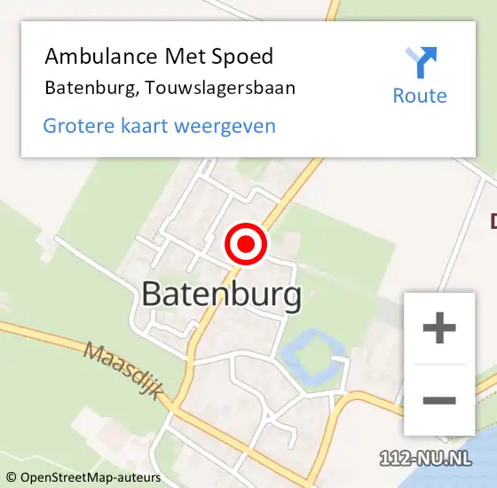 Locatie op kaart van de 112 melding: Ambulance Met Spoed Naar Batenburg, Touwslagersbaan op 20 augustus 2019 17:51