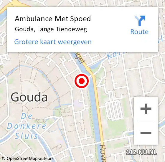 Locatie op kaart van de 112 melding: Ambulance Met Spoed Naar Gouda, Lange Tiendeweg op 20 augustus 2019 17:54