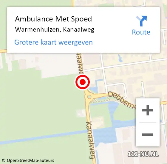 Locatie op kaart van de 112 melding: Ambulance Met Spoed Naar Warmenhuizen, Kanaalweg op 20 augustus 2019 23:01